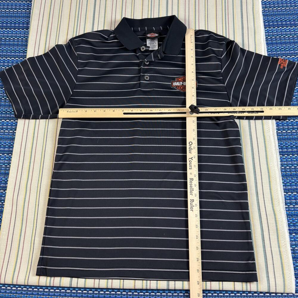 Harley-Davidson Polo Shirt Mens Medium Black Stripe Yeager's Sedalia MO EUC - Picture 5 of 9